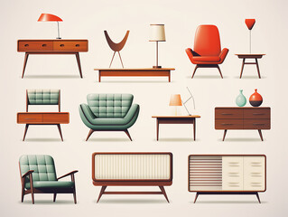 Set bundle of modern colorful home decoration for living room furniture illustration