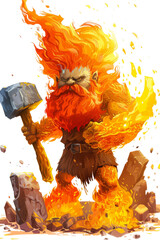 a grumpy fire giant smith isolated on a transparent background, generative ai