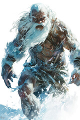 a grumpy frost giant isolated on a transparent background, generative ai