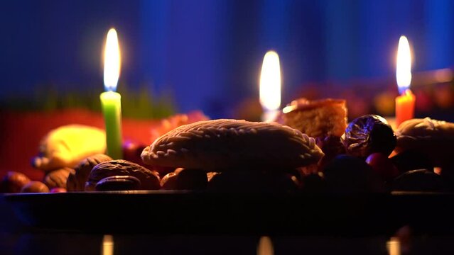 Festive table Nowruz. Customs of the Novruz holiday. Blessing of Nowruz. Celebrating Novruz around the world