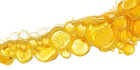 Yellow oil bubbles isolated on white or transparent background