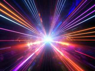 Abstract neon light speed to center colorful background