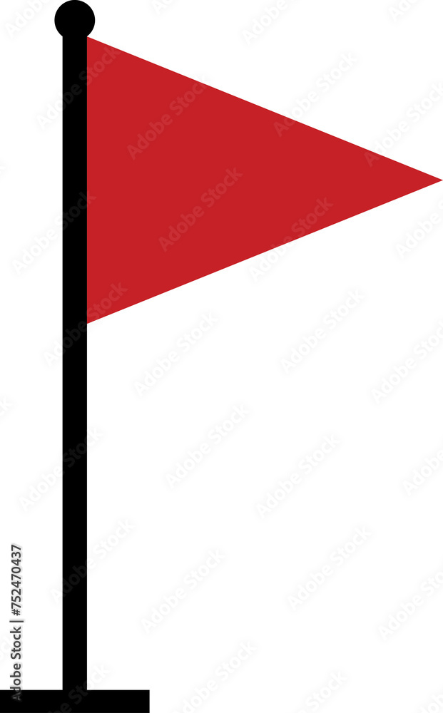 Poster red color flag with a pole on transparent background, simple flag with stand. simple illustration of