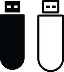 USB flash drive icon and icon outline on transparent background, USB icon set. USB Flash Drive Icon Set, Sleek USB Flash Drive Symbols: Minimalist Technology Icons.