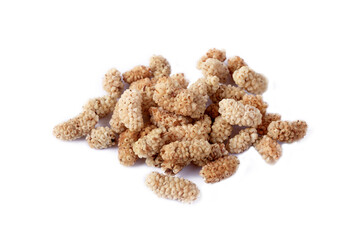 Dried mulberry fruit on a white background