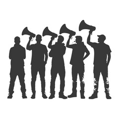 Silhouette demonstrators holding loudspeaker alone black color only - obrazy, fototapety, plakaty