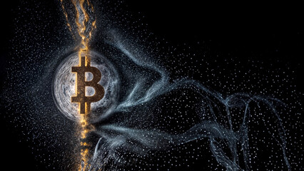  Evoluzione Eterea- Simbolo Bitcoin BTC proiettato sul pianeta terra per Dinamiche di Mercato Criptovalutario - obrazy, fototapety, plakaty