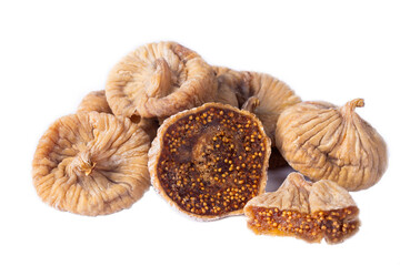 Dried fig fruit on a white background.
