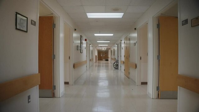 Empty Hospital Hallway with Wheelchair