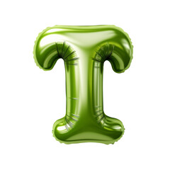 Olive green metallic T alphabet balloon Realistic 3D on white background.
