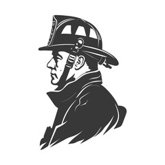 Silhouette firefighter wearing safety equipment black color only