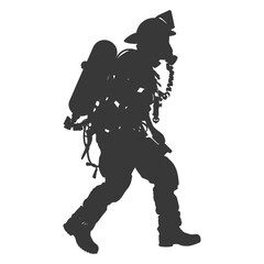 Fototapeta premium Silhouette firefighter wearing safety equipment black color only