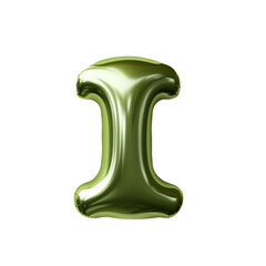 Olive green metallic I alphabet balloon Realistic 3D on white background.