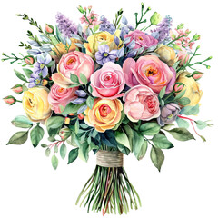 Fototapeta premium Watercolor flowers and wedding bouquet isolated on white or transparent background