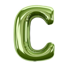 Olive green metallic C alphabet balloon Realistic 3D on white background.
