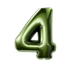 Olive green metallic 4 number balloon Realistic 3D on white background.