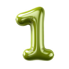 Olive green metallic 1 number balloon Realistic 3D on white background.