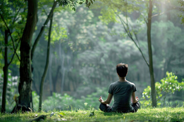 Naklejka na ściany i meble A person meditating in a serene natural setting