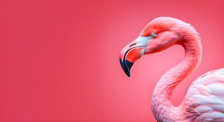 Flamingo portrait on pink background.