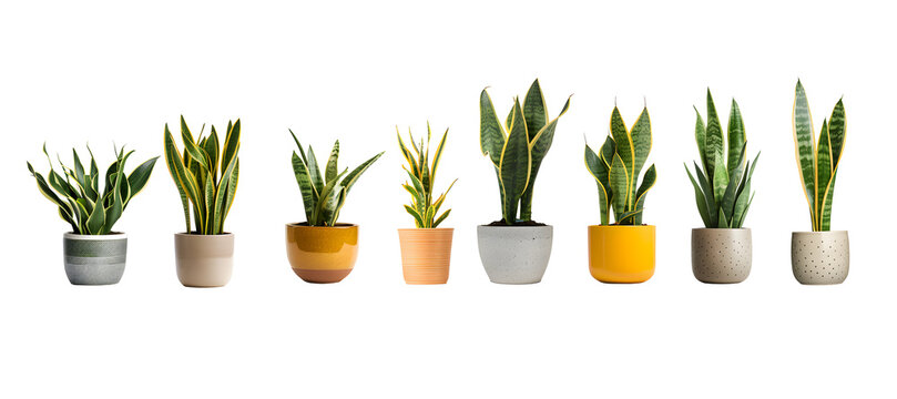 Set of Discover air-purifying wonders with visuals showcasing snake plants isolated on Transparent Background. Ai Generated	