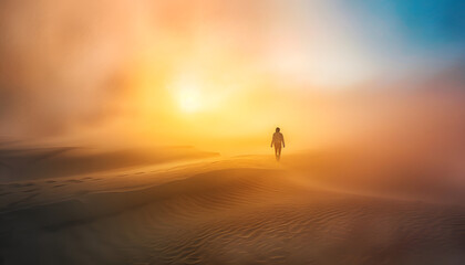 Fototapeta na wymiar Silhouette of a man in the desert
