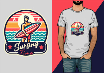 Surfing summer vacation t-shirt design vector