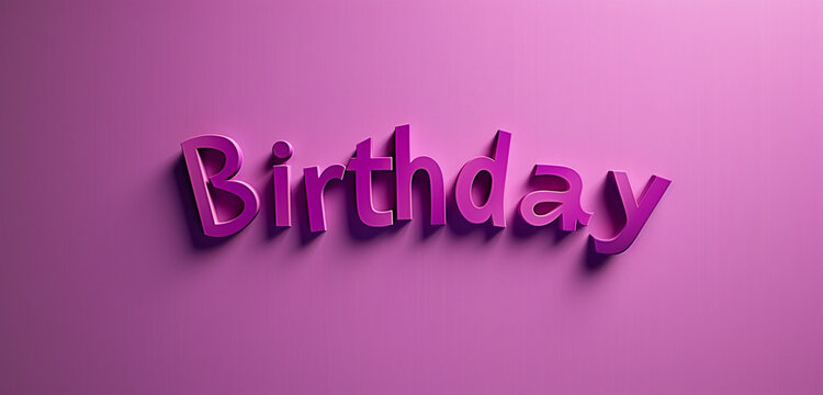A photo text of the word "Happy Birthday" on a solid violet background