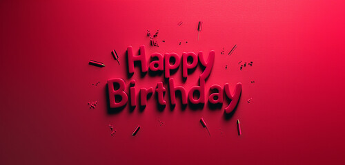 A photo text of the word "Happy Birthday" on a solid crimson red background