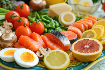 A colorful plate featuring a variety of foods rich in vitamin D-3