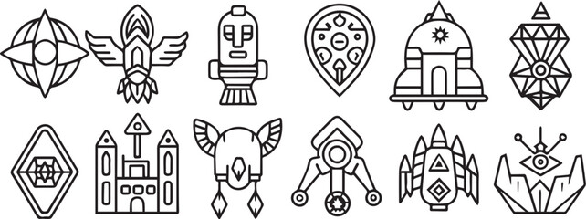 Set video game symbol. Hand drawn vector illustration	