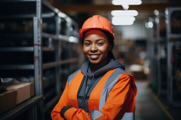 Portrait of a woman working in a factory