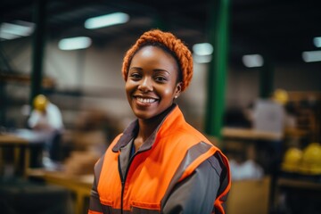 Fototapeta premium Portrait of a smiling young woman working in warehouse