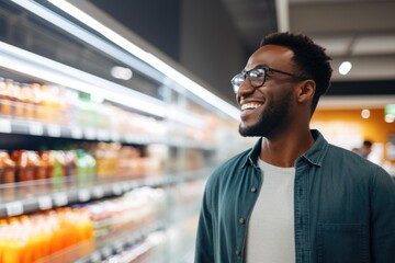 Obraz premium Portrait of a smiling young man browsing in a supermarket