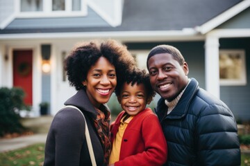 Obraz premium Portrait of a African American family in front of the house