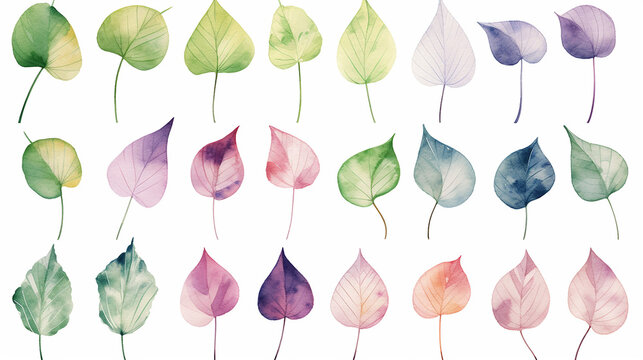 Set collection watercolor ivy leaves vector isolated on white background