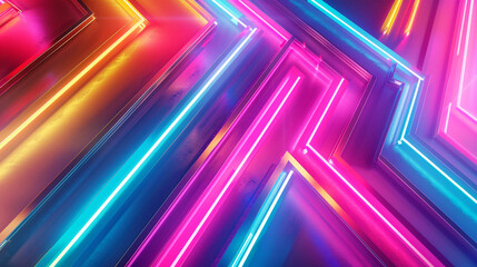 Abstract neon arrows overlapping, colorful light trails, modern art concept, dynamic and directional