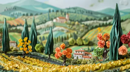 Rolgordijnen autumn landscape in tuscany origami paper sculpts © Aki