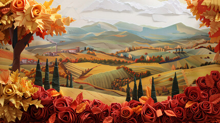 autumn landscape in tuscany origami paper sculpts