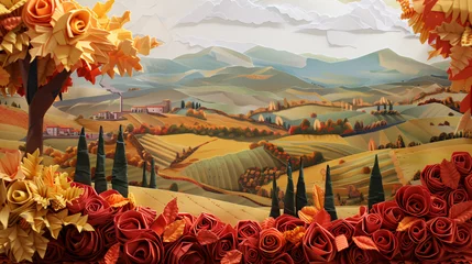 Fototapeten autumn landscape in tuscany origami paper sculpts © Aki