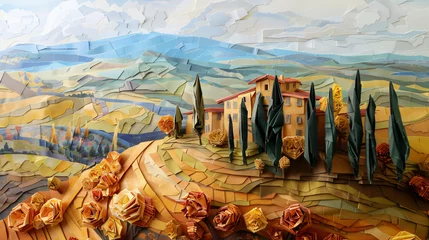 Keuken foto achterwand Toscane autumn landscape in tuscany origami paper sculpts