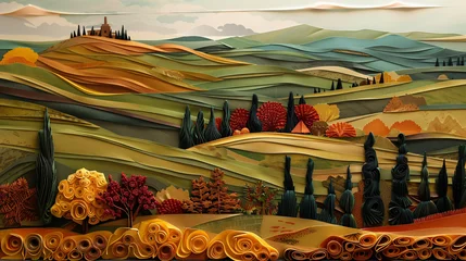 Fototapete autumn landscape in tuscany origami paper sculpts © Aki