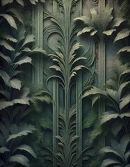Art Nouveau Inspired Architectural Design of a Green Wall, Generative AI