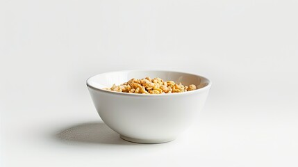 simplicity and freshness of a cereal bowl with milk, isolated on a clean white background.