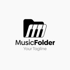 Vector Illustration for Music Folder Logo: A Design Template Merging Concepts of a Folder and Piano Shape