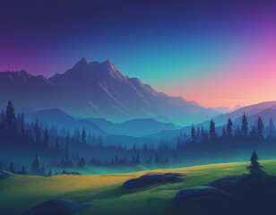 sunset in the mountains digital art