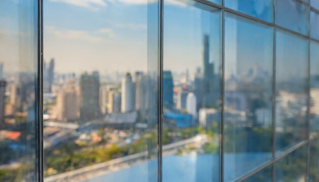 Blurred images of glass wall with city town background. modern abstract window