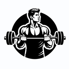 Vector illustration of a bodybuilder lifting weights set inside circle on isolated white background, generative ai