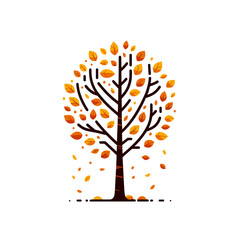 Autumn tree with yellow leaves on a white background, fall season tree icon, Vector illustration, generative ai