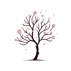 Sakura tree with pink flowers on a white background, spring blossom icon, Vector illustration, generative ai