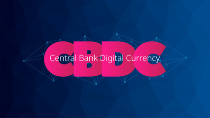 CBDC money. Blue gradient background. Central Bank Digital Currency vector. Low poly pattern. Web banner template design - 752484814